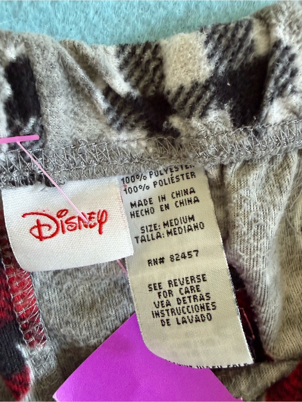 Disney Grey Fleece Pajama Pants with Red & Black Plaid Mickey Heads - Picture 2 of 2